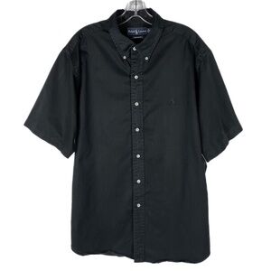 Vintage Ralph Lauren Shirt Mens XL Black Button Down Short Sleeve Black Pony